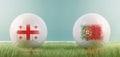 Georgia vs Portugal football match infographic template for Euro 2024 matchday scoreline announcement. Two soccer balls with