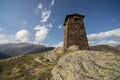 Georgian acient protection towers in causasus mountain Royalty Free Stock Photo