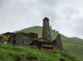 Georgian acient protection towers in causasus mountain Royalty Free Stock Photo