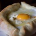 Georgian cheese pie with egg - adzharian khachapur Royalty Free Stock Photo