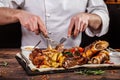 Georgian cuisine. A large laid table of different dishes for the whole family on a day off. Kebab, Lula, Lavash, Suluguni cheese Royalty Free Stock Photo