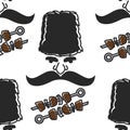 Georgian man face and bbq seamless pattern meat and mustache