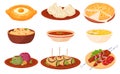 Georgian national dishes. Menu in a Georgian restaurant. Classic dishes for lunch and dinner. Vector illustration