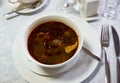 Georgian spicy soup kharcho with mutton, rice, vegetables