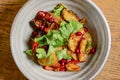 Georgian vegetable and meat salad with onion, basil, tomato, parsley and pepper Royalty Free Stock Photo