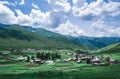 Georgian village in the mountains, Svaneti. Svan towers. An old abandoned village.