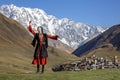 Georgian woman dancing in Ushguli, Georgia