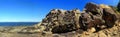 Georgina Point Tafoni Sandstone Formations on Mayne Island, Gulf Islands National Park, British Columbia, Canada Royalty Free Stock Photo