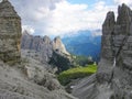 The Georgous View from The Via Ferrata Leading on Paterkofel. View on Rocky Peaks of Sexten Dolomites in Italy and View if the Val Royalty Free Stock Photo