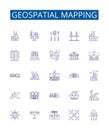 Geospatial mapping line icons signs set. Design collection of Geomapping, Geospatial, GIS, Mapping, Visualization Royalty Free Stock Photo