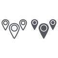 Geotag pin line and glyph icon, navigation and location, geolocation sign, vector graphics, a linear pattern on a white Royalty Free Stock Photo