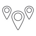 Geotag pin thin line icon, navigation and location, geolocation sign, vector graphics, a linear pattern on a white Royalty Free Stock Photo