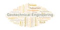 Geotechnical Engineering Word Cloud. Key concepts in soil mechanics, rock behavior, foundations, slope stability, and subsurface Royalty Free Stock Photo