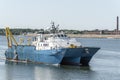 Geotechnical survey vessel Shearwater approaching hurricane barrier