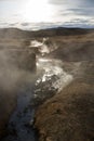 Geothermal area in Krysuvik on early sunny morning, Southern Peninsula Reykjanesskagi, Reykjanes Peninsula, Iceland