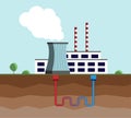 Geothermal energy concept. Eco friendly geothermal energy generation power plant.