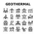 geothermal energy power plant icons set vector Royalty Free Stock Photo
