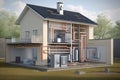 geothermal heat pump heating and cooling system in home, with energy savings visible