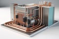 a geothermal heat pump system, with water circulating and being heated