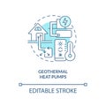 Geothermal heat pumps blue concept icon