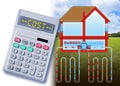 Geothermal heating and cooling system linear - costs for the installation of a geothermal system - concept with calculator Royalty Free Stock Photo