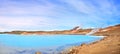 Geothermal landscape with beautiful azure blue crater lake, Myvatn area, Iceland