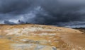 Geothermal Landscape Krafla in Iceland with Tourists