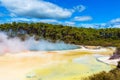 Geothermal pools in Wai-O-Tapu park, Rotorua, New Zealand. Copy space for text