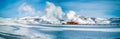 Geothermic energy plant over the snow, panorama Royalty Free Stock Photo