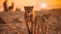 gepard on sunset in savanna and beach , wild animals nature landscape Royalty Free Stock Photo