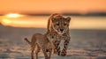 gepard on sunset in savanna and beach , wild animals nature landscape Royalty Free Stock Photo