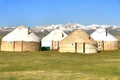 The ger camp in a large meadow at Song kul lake , Naryn of Kyrgyzstan