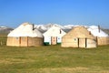 The ger camp in a large meadow at Song kul lake , Naryn of Kyrgyzstan