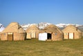 The ger camp in a large meadow at Song kul lake , Naryn of Kyrgyzstan