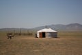 A ger (nomadic tent) in the evening silence of the vast steppe, Tuv province, Mongolia.