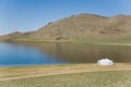 A ger on the side of a lake. Mongolia.