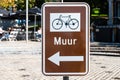 Geraardsbergen, East Flemish Region, Belgium - Sign of the cycling trail of the famous Muur or Wall of Geraadsbergen