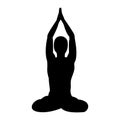 Silhouette of Woman Meditating in Seated Yoga Pose, Mindful Yoga Practice Vector Silhouette Royalty Free Stock Photo