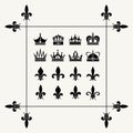 Geraldic crowns and fleur de lys design elements Royalty Free Stock Photo