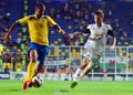 Geraldo Alves and Ben Davies in Petrolul Ploiesti-Swansea FC Royalty Free Stock Photo