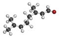 Geranial lemon fragrance molecule. 3D rendering. Atoms are represented as spheres with conventional color coding: hydrogen white.