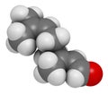 Geranial lemon fragrance molecule. 3D rendering. Atoms are represented as spheres with conventional color coding: hydrogen (white