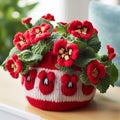 Quirky Charm: Knitted Pot Of Pansies With Hidden Details