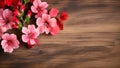 Geranium Pelargonium Flower on Wood Background with Copy Space