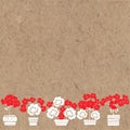Floral background with geranium and place for text. Vector illustration on a kraft paper. Invitation, greeting card .