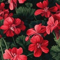 Geraniums Closeup, Background. Seamless Background. Generative AI Royalty Free Stock Photo