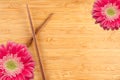 Gerber Daisy and Chopsticks on a Bamboo Background Royalty Free Stock Photo