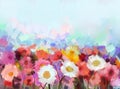 Oil painting yellow, white and red gerbera Royalty Free Stock Photo