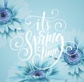 Gerbera Flower Background and Spring Lettering. Vector Illustration