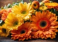 Gerberas on a wooden table